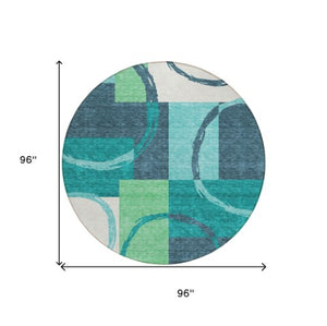 Homeroots 3' Abstract Washable Indoor Outdoor Area Rug In Stylish Mint Green Design For Versatile Spaces Teal Blue Polyester 612595