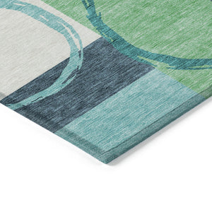 Homeroots 3' Abstract Washable Indoor Outdoor Area Rug In Stylish Mint Green Design For Versatile Spaces Teal Blue Polyester 612596