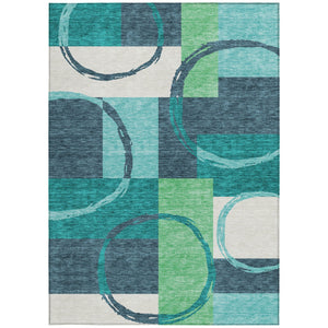 Homeroots 3' Abstract Washable Indoor Outdoor Area Rug In Stylish Mint Green Design For Versatile Spaces Teal Blue Polyester 612596