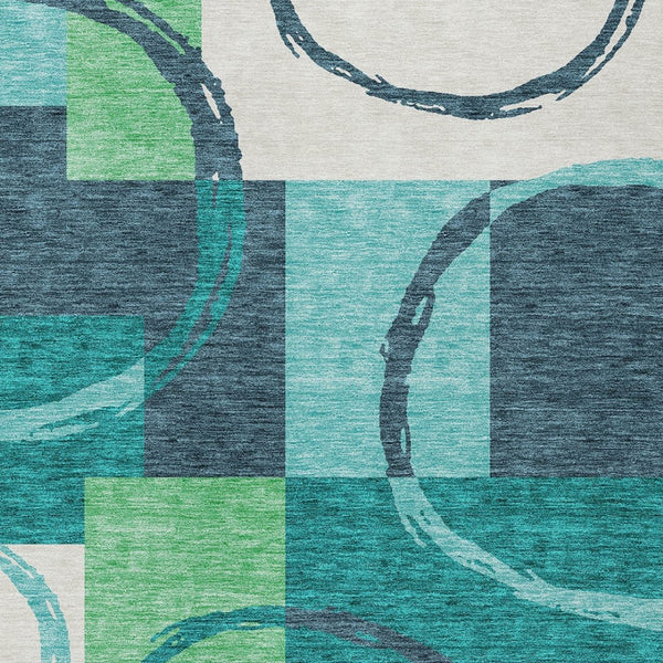 Homeroots 3' Abstract Washable Indoor Outdoor Area Rug In Stylish Mint Green Design For Versatile Spaces Teal Blue Polyester 612597