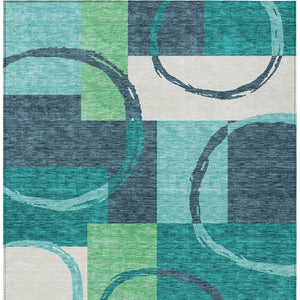 Homeroots 3' Abstract Washable Indoor Outdoor Area Rug In Stylish Mint Green Design For Versatile Spaces Teal Blue Polyester 612598
