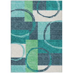 HomeRoots 5' Vibrant Teal Blue and Green Geometric Washable Area Rug for Indoor and Outdoor Spaces 10' X 14' 612598