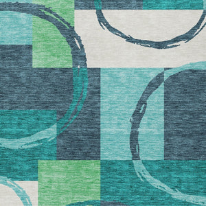 Homeroots 3' Abstract Washable Indoor Outdoor Area Rug In Stylish Mint Green Design For Versatile Spaces Teal Blue Polyester 612598