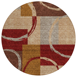 HomeRoots 5' Wheat and Burgundy Geometric Area Rug - Stylish, Washable, Durable for Indoor and Outdoor Use 8' Round 612601