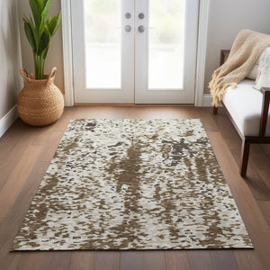 Homeroots 3' Indoor Outdoor Abstract Washable Area Rug - Stylish, Durable, Stain Resistant For Any Space Brown Polyester 612605
