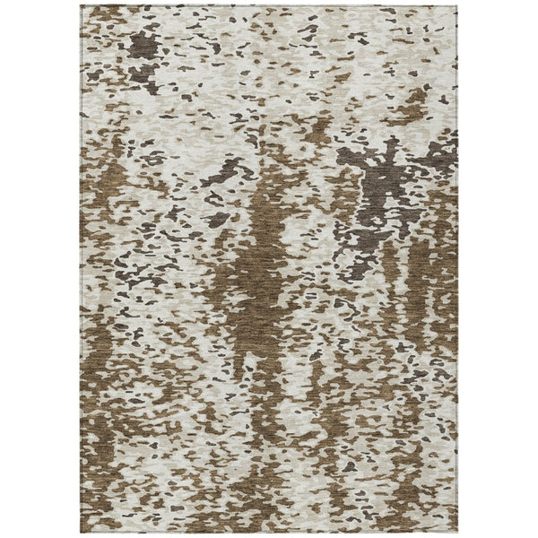 HomeRoots 5' Contemporary Brown and Ivory Abstract Area Rug - Washable Indoor/Outdoor for Effortless Style 5' X 8' 612606