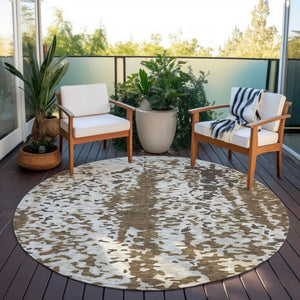 Homeroots 3' Indoor Outdoor Abstract Washable Area Rug - Stylish, Durable, Stain Resistant For Any Space Brown Polyester 612607