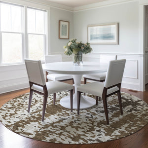 Homeroots 3' Indoor Outdoor Abstract Washable Area Rug - Stylish, Durable, Stain Resistant For Any Space Brown Polyester 612607