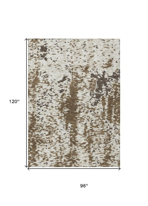Homeroots 3' Indoor Outdoor Abstract Washable Area Rug - Stylish, Durable, Stain Resistant For Any Space Brown Polyester 612608