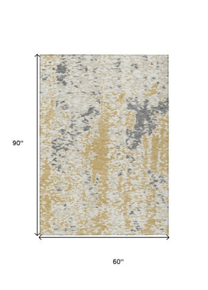 Homeroots 3' Indoor Outdoor Abstract Washable Area Rug - Stylish, Durable, Stain Resistant For Any Space Gold Polyester 612612