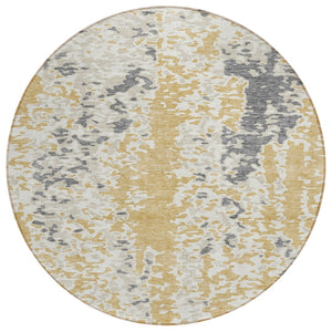 HomeRoots 5' Gold and Ivory Abstract Area Rug - Durable, Washable, Indoor/Outdoor Design for Modern Spaces 8' Round 612613
