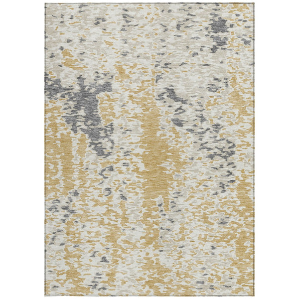 Homeroots 3' Indoor Outdoor Abstract Washable Area Rug - Stylish, Durable, Stain Resistant For Any Space Gold Polyester 612614