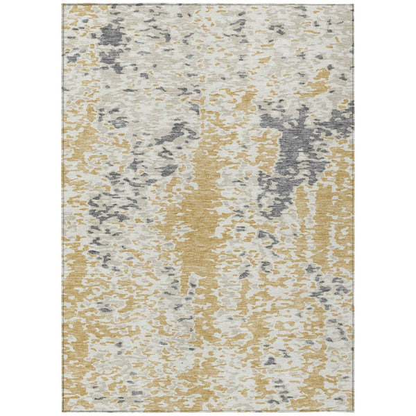 HomeRoots 5' Gold and Ivory Abstract Area Rug - Durable, Washable, Indoor/Outdoor Design for Modern Spaces 9' X 12' 612615