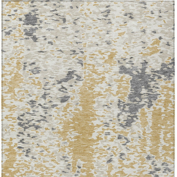 Homeroots 3' Indoor Outdoor Abstract Washable Area Rug - Stylish, Durable, Stain Resistant For Any Space Gold Polyester 612616