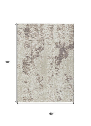 Homeroots 3' Indoor Outdoor Abstract Washable Area Rug - Stylish, Durable, Stain Resistant For Any Space Ivory Polyester 612624