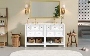 English Elm 60'' Elegant Bathroom Vanity Set With Ceramic Sink, Solid Wood Frame, Ample Storage & Modern Design N710SS00004K