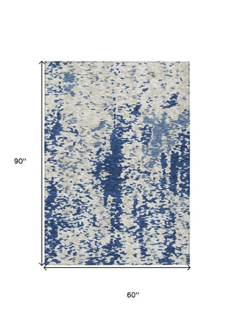 Homeroots 3' Indoor Outdoor Abstract Washable Area Rug - Stylish, Durable, Stain Resistant For Any Space Navy Blue Polyester 612630
