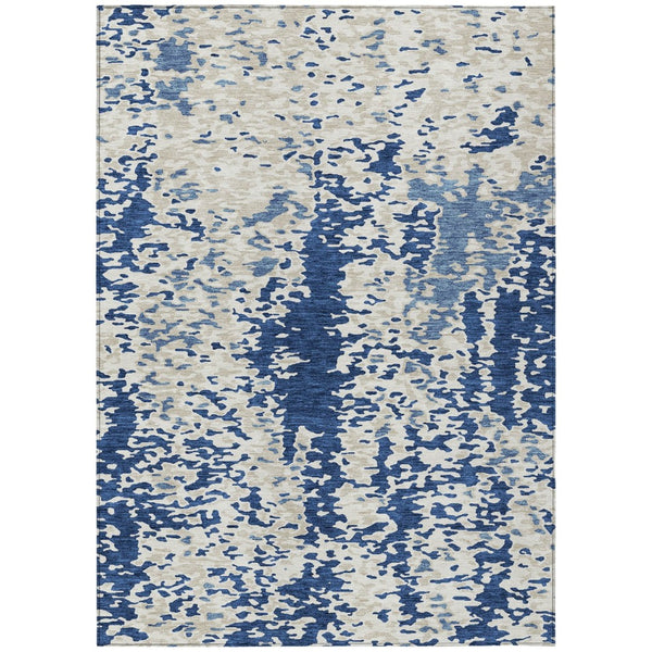 HomeRoots 5' Navy Blue and Ivory Abstract Area Rug - Stylish, Durable, Machine Washable for Indoor or Outdoor Use 5' X 8' 612630