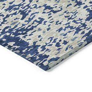 Homeroots 3' Indoor Outdoor Abstract Washable Area Rug - Stylish, Durable, Stain Resistant For Any Space Navy Blue Polyester 612630
