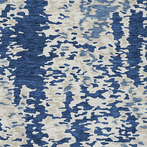 Homeroots 3' Indoor Outdoor Abstract Washable Area Rug - Stylish, Durable, Stain Resistant For Any Space Navy Blue Polyester 612630