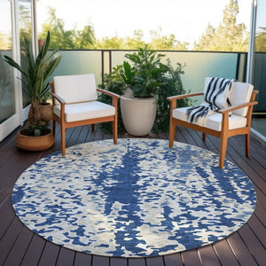 Homeroots 3' Indoor Outdoor Abstract Washable Area Rug - Stylish, Durable, Stain Resistant For Any Space Navy Blue Polyester 612631