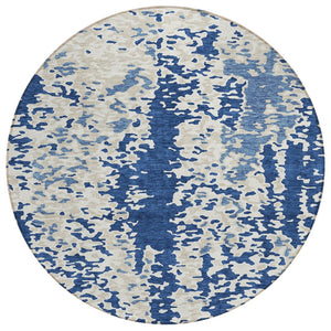 HomeRoots 5' Navy Blue and Ivory Abstract Area Rug - Stylish, Durable, Machine Washable for Indoor or Outdoor Use 8' Round 612631