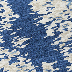 Homeroots 3' Indoor Outdoor Abstract Washable Area Rug - Stylish, Durable, Stain Resistant For Any Space Navy Blue Polyester 612631