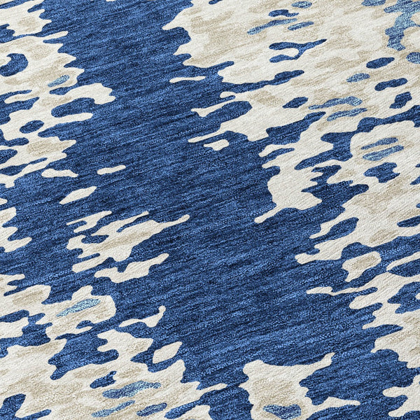 Homeroots 3' Indoor Outdoor Abstract Washable Area Rug - Stylish, Durable, Stain Resistant For Any Space Navy Blue Polyester 612631