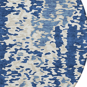 Homeroots 3' Indoor Outdoor Abstract Washable Area Rug - Stylish, Durable, Stain Resistant For Any Space Navy Blue Polyester 612631