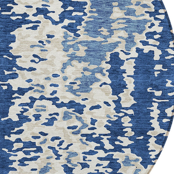 Homeroots 3' Indoor Outdoor Abstract Washable Area Rug - Stylish, Durable, Stain Resistant For Any Space Navy Blue Polyester 612631
