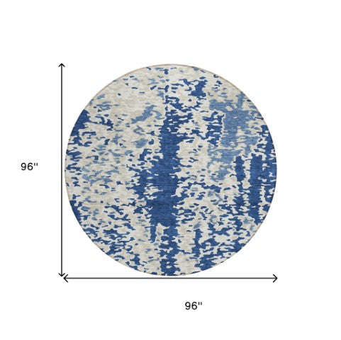 Homeroots 3' Indoor Outdoor Abstract Washable Area Rug - Stylish, Durable, Stain Resistant For Any Space Navy Blue Polyester 612631