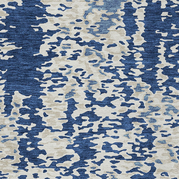 Homeroots 3' Indoor Outdoor Abstract Washable Area Rug - Stylish, Durable, Stain Resistant For Any Space Navy Blue Polyester 612632