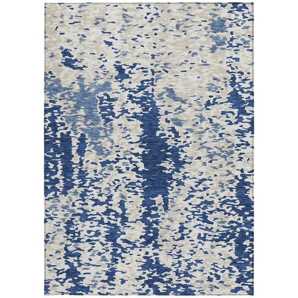 Homeroots 3' Indoor Outdoor Abstract Washable Area Rug - Stylish, Durable, Stain Resistant For Any Space Navy Blue Polyester 612633