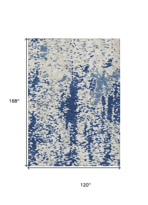 Homeroots 3' Indoor Outdoor Abstract Washable Area Rug - Stylish, Durable, Stain Resistant For Any Space Navy Blue Polyester 612634