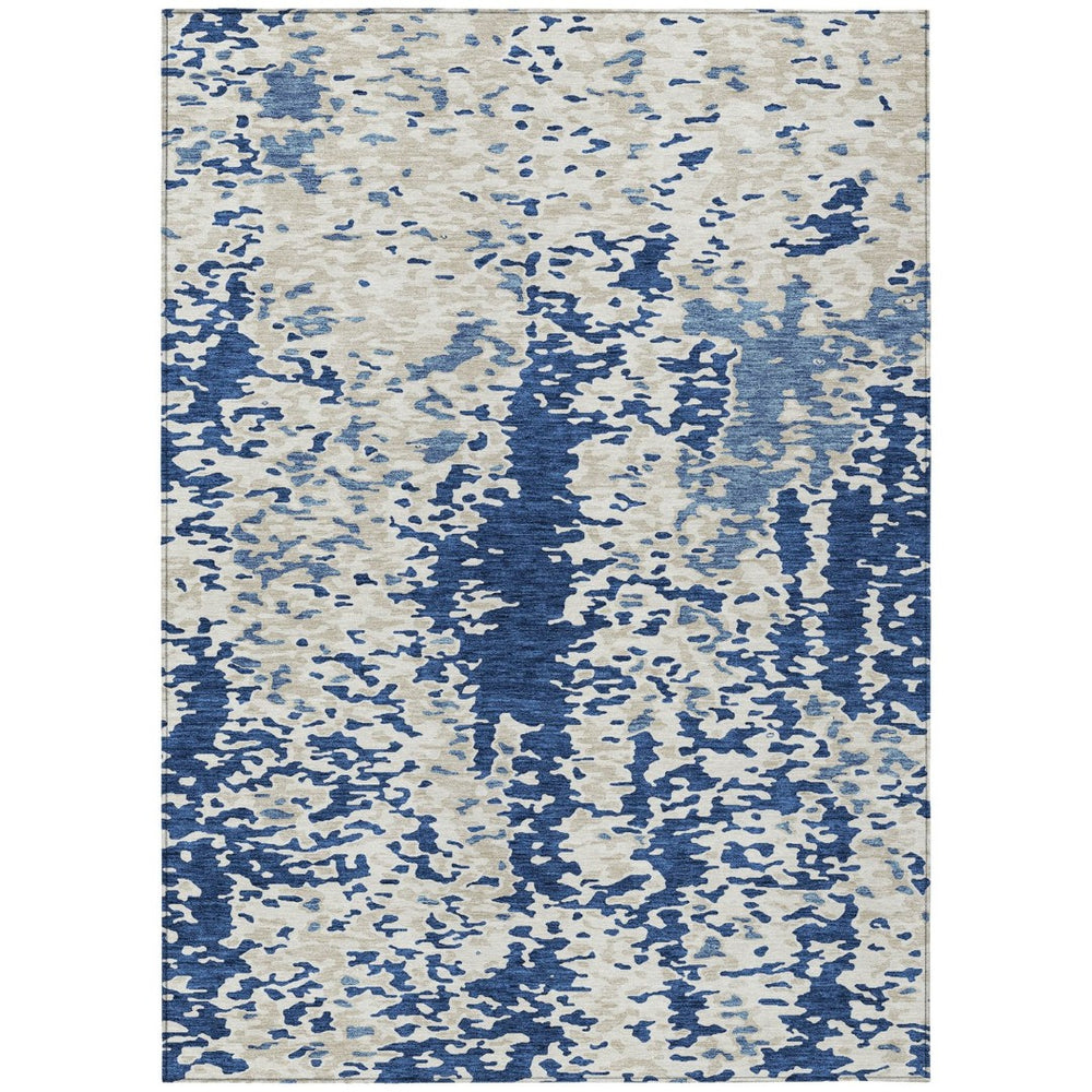 HomeRoots 5' Navy Blue and Ivory Abstract Area Rug - Stylish, Durable, Machine Washable for Indoor or Outdoor Use 10' X 14' 612634