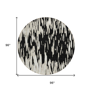 HomeRoots 5' Black and Ivory Abstract Area Rug – Durable, Washable Design for Indoor and Outdoor Use 8' Round 612637