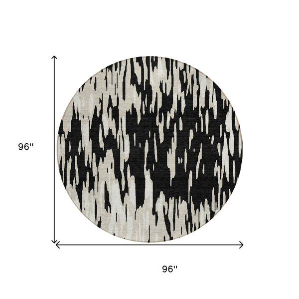HomeRoots 5' Black and Ivory Abstract Area Rug – Durable, Washable Design for Indoor and Outdoor Use 8' Round 612637