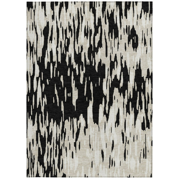 HomeRoots 5' Black and Ivory Abstract Area Rug – Durable, Washable Design for Indoor and Outdoor Use 8' X 10' 612638
