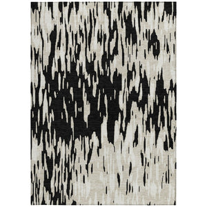 HomeRoots 5' Black and Ivory Abstract Area Rug – Durable, Washable Design for Indoor and Outdoor Use 10' X 14' 612640