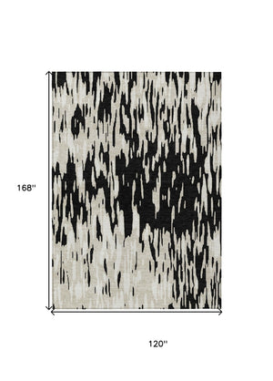 HomeRoots 5' Black and Ivory Abstract Area Rug – Durable, Washable Design for Indoor and Outdoor Use 10' X 14' 612640