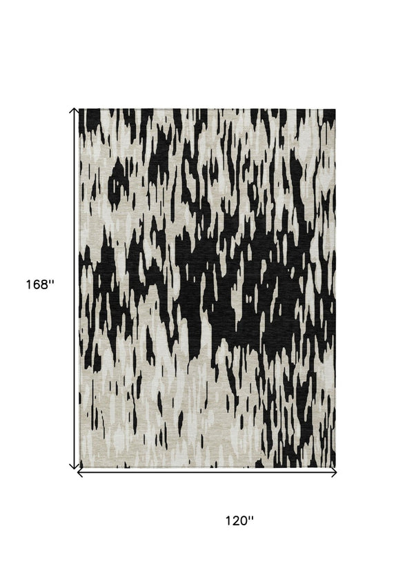 HomeRoots 5' Black and Ivory Abstract Area Rug – Durable, Washable Design for Indoor and Outdoor Use 10' X 14' 612640