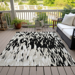 HomeRoots 5' Black and Ivory Abstract Area Rug – Durable, Washable Design for Indoor and Outdoor Use 10' X 14' 612640