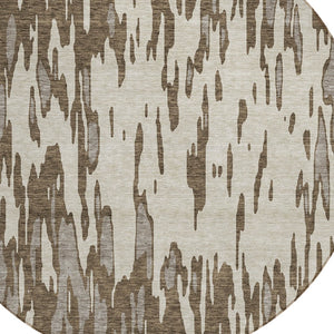 HomeRoots 5' Washable Brown and Ivory Abstract Area Rug - Stylish, Durable Design for Indoor and Outdoor Use 8' Round 612643