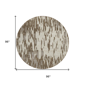 HomeRoots 5' Washable Brown and Ivory Abstract Area Rug - Stylish, Durable Design for Indoor and Outdoor Use 8' Round 612643