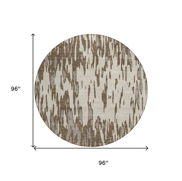 HomeRoots 5' Washable Brown and Ivory Abstract Area Rug - Stylish, Durable Design for Indoor and Outdoor Use 8' Round 612643