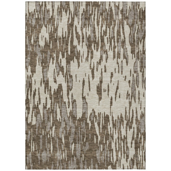 HomeRoots 5' Washable Brown and Ivory Abstract Area Rug - Stylish, Durable Design for Indoor and Outdoor Use 8' X 10' 612644