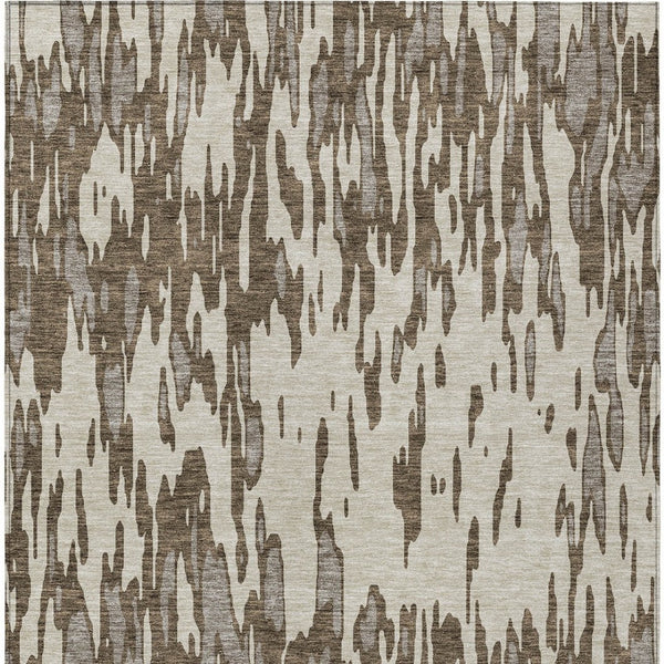 HomeRoots 5' Washable Brown and Ivory Abstract Area Rug - Stylish, Durable Design for Indoor and Outdoor Use 9' X 12' 612645