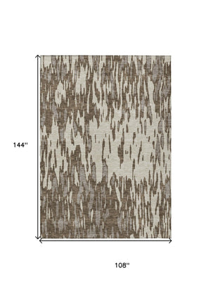 HomeRoots 5' Washable Brown and Ivory Abstract Area Rug - Stylish, Durable Design for Indoor and Outdoor Use 9' X 12' 612645