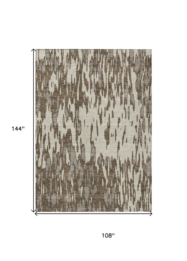HomeRoots 5' Washable Brown and Ivory Abstract Area Rug - Stylish, Durable Design for Indoor and Outdoor Use 9' X 12' 612645