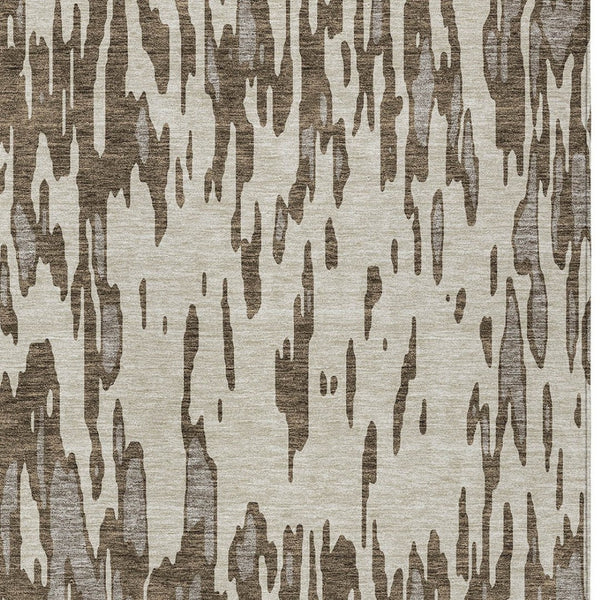HomeRoots 5' Washable Brown and Ivory Abstract Area Rug - Stylish, Durable Design for Indoor and Outdoor Use 9' X 12' 612645